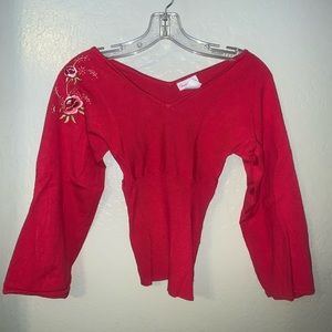 Charlotte Russe Red 3/4 Eggagerated Sleeves Embroidered Sweater